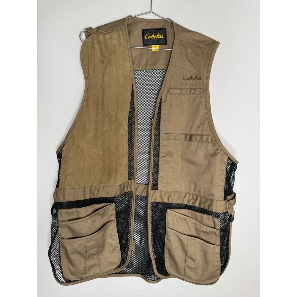 Cabelas Outdoor Gear XL Hunting Fishing Vest Camel Tan Vented Mesh Pockets Brown